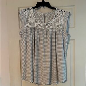 Maurices Black and White Striped Blouse with Lace details